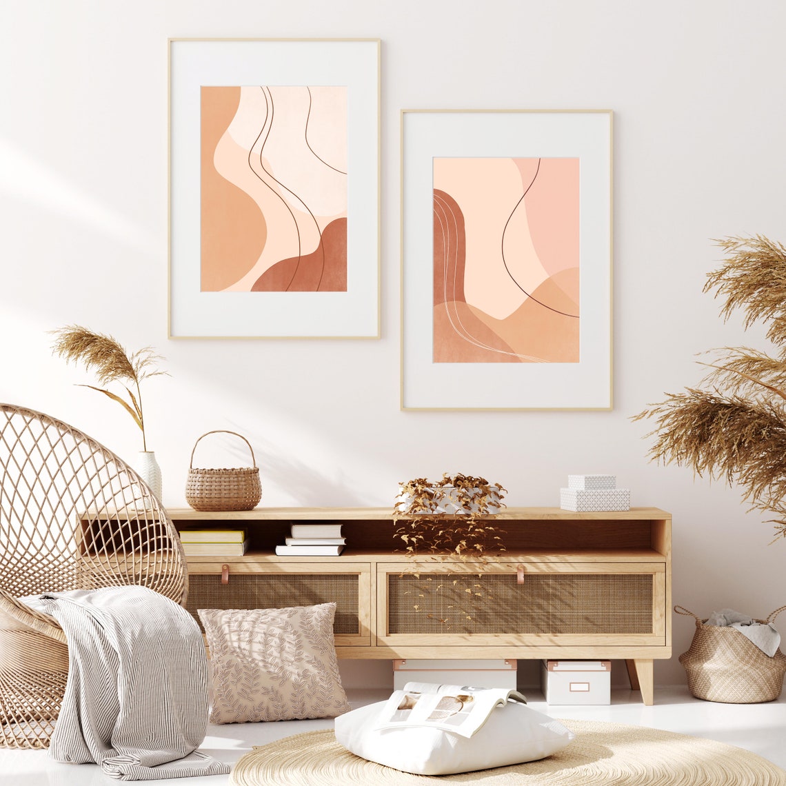 Earthy Organic Curves In Blush And Terracotta Abstract Poster - Image 2