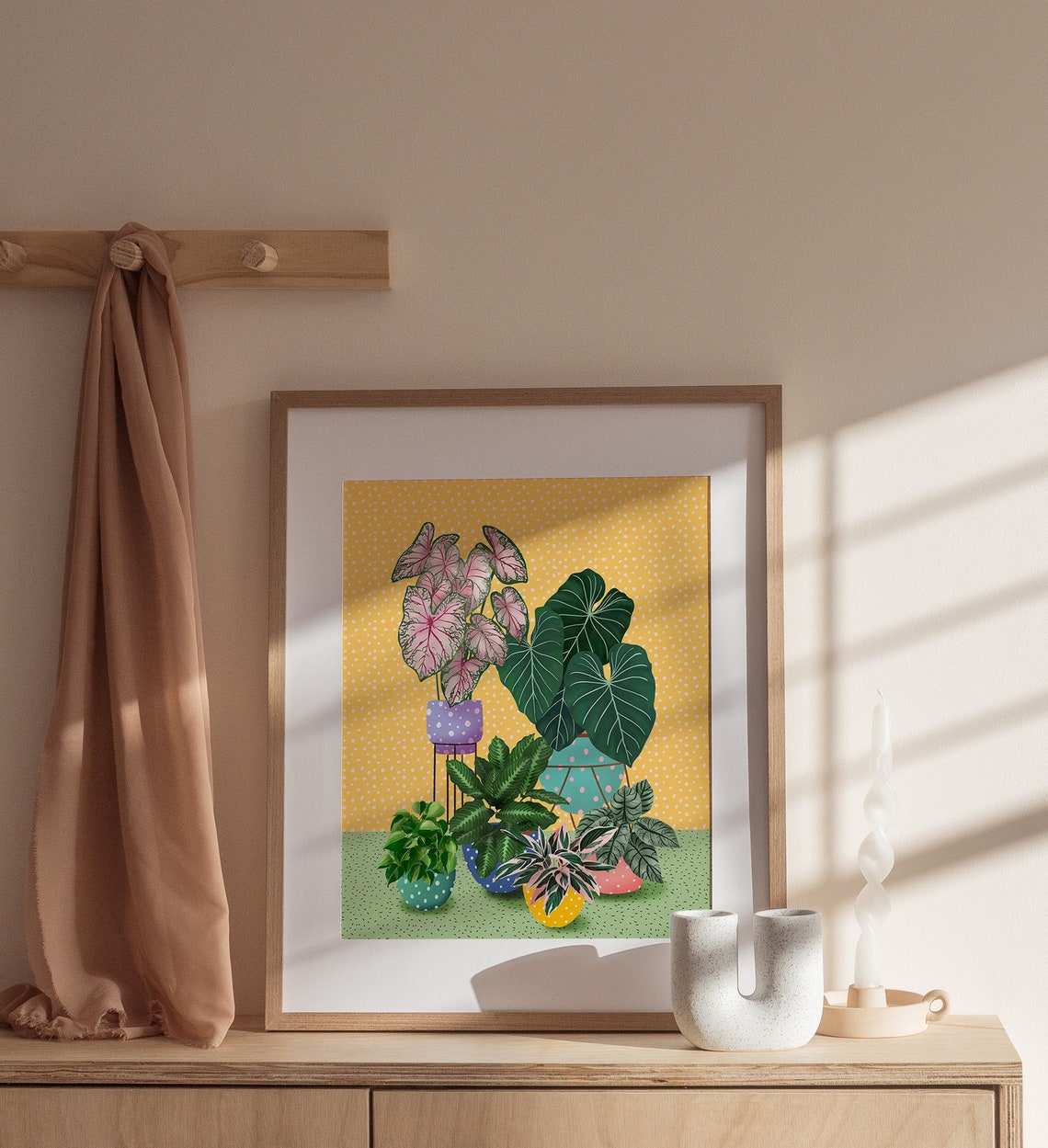 Colorful Houseplants In Patterned Pots On Yellow Botanical Art Poster
