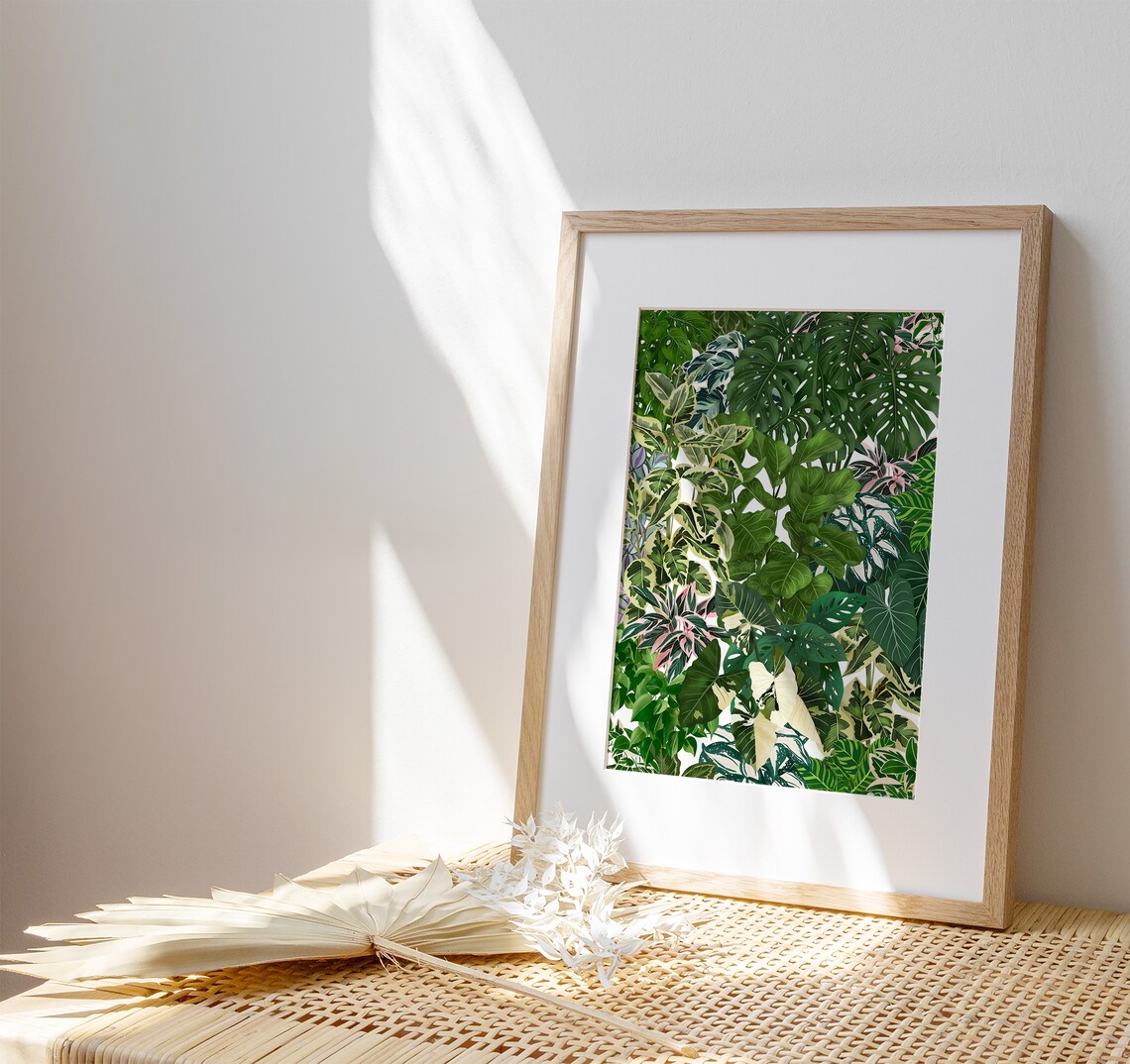 Dense Green Houseplant Leaf Poster Monstera Jungle Botanical Art - Image 2
