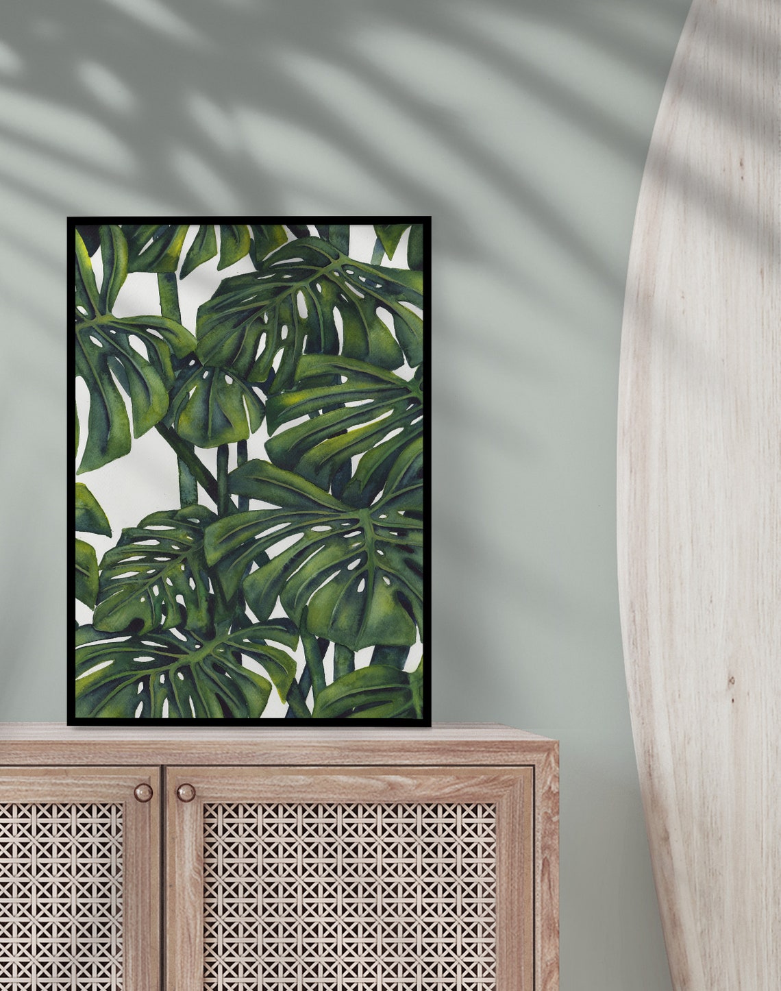 Dense Monstera Leaf Watercolor Pattern on a White Background Poster - Image 2