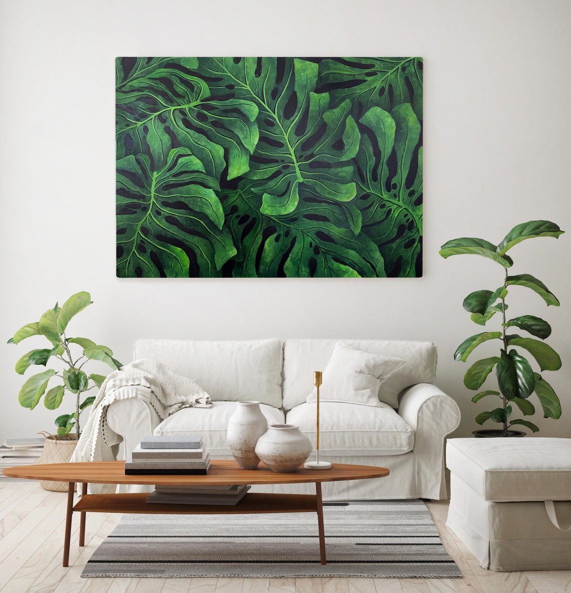 Emerald Monstera Deliciosa Leaves Lush Tropical Botanical Poster