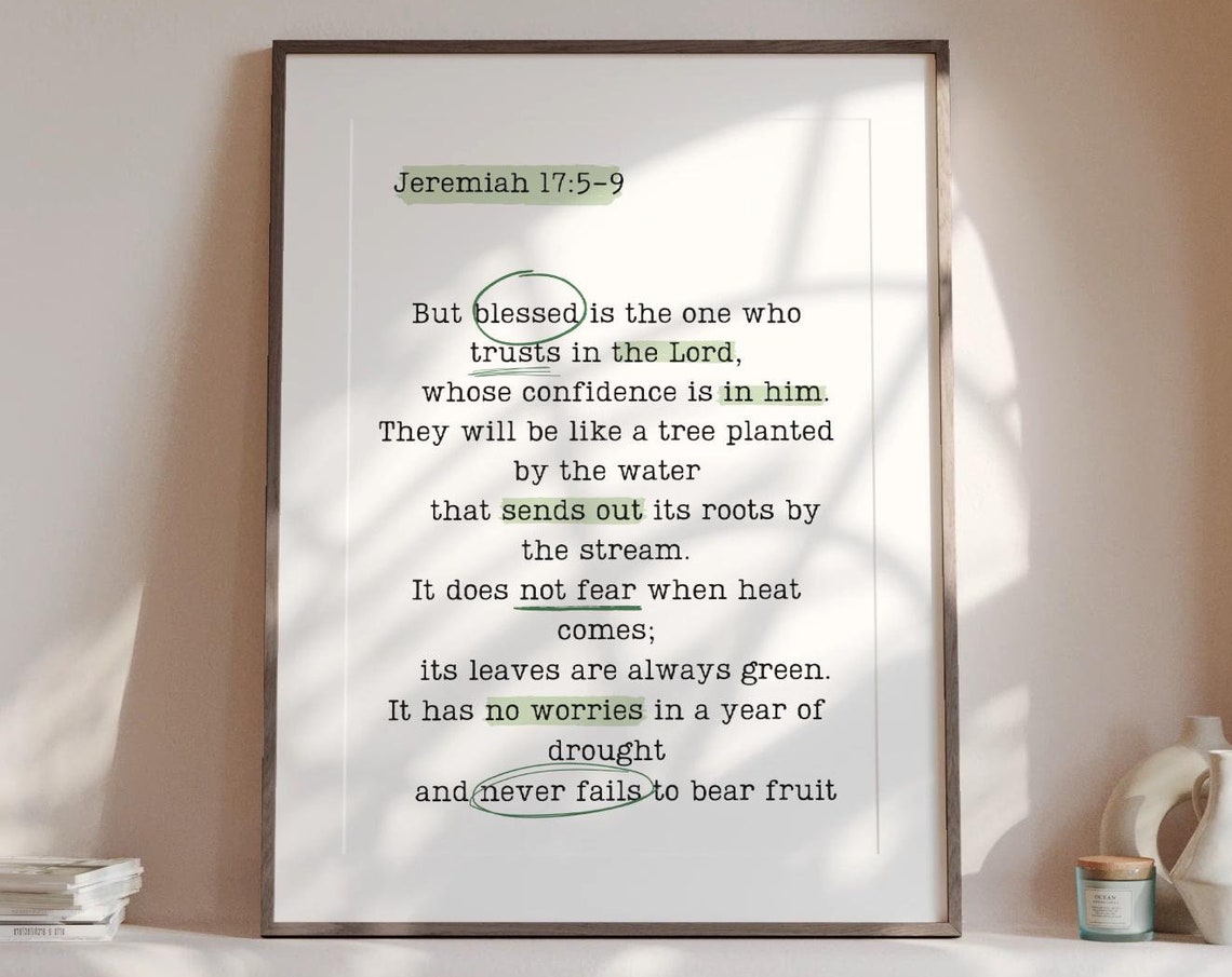 Jeremiah 17 Verse Trusts In The Lord Bible Scripture Green Poster