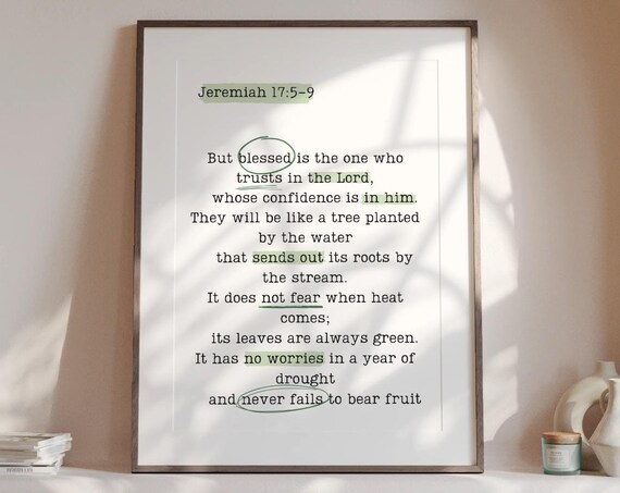 Jeremiah 17 Verse Trusts In The Lord Bible Scripture Green Poster