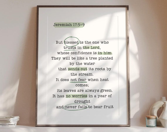 Jeremiah 175 9 Wall Art Christian Art Print Bible Verse Artwork Pastor Appreciation Prayer Reminder Christian Teen Gift