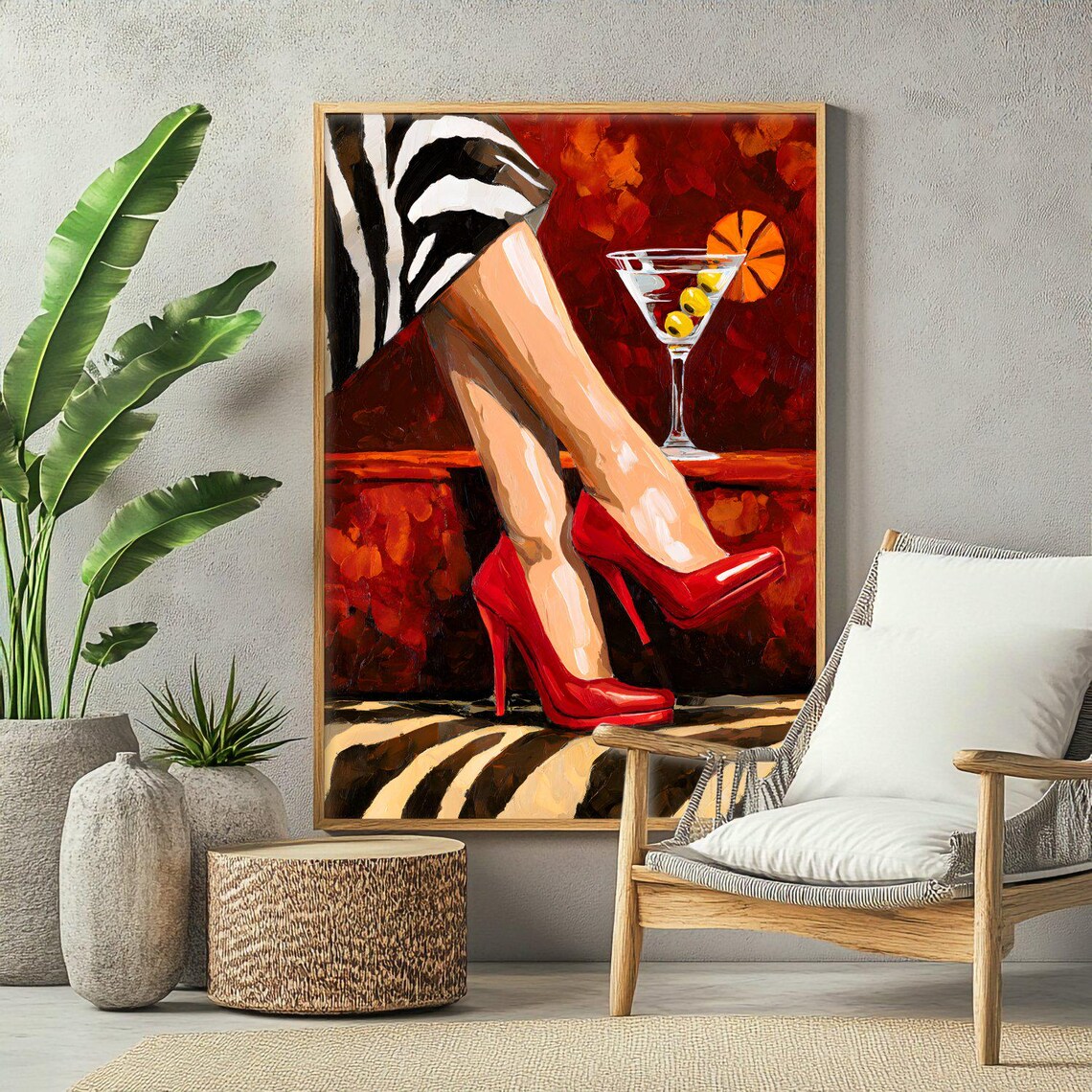 Woman Legs Red Stilettos Martini Glass Zebra Skirt Glam Bar Poster