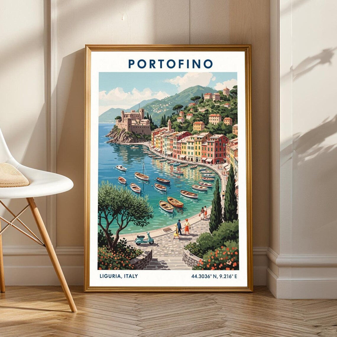 Portofino Italy Liguria Harbor Boats Colorful Waterfront Travel Poster