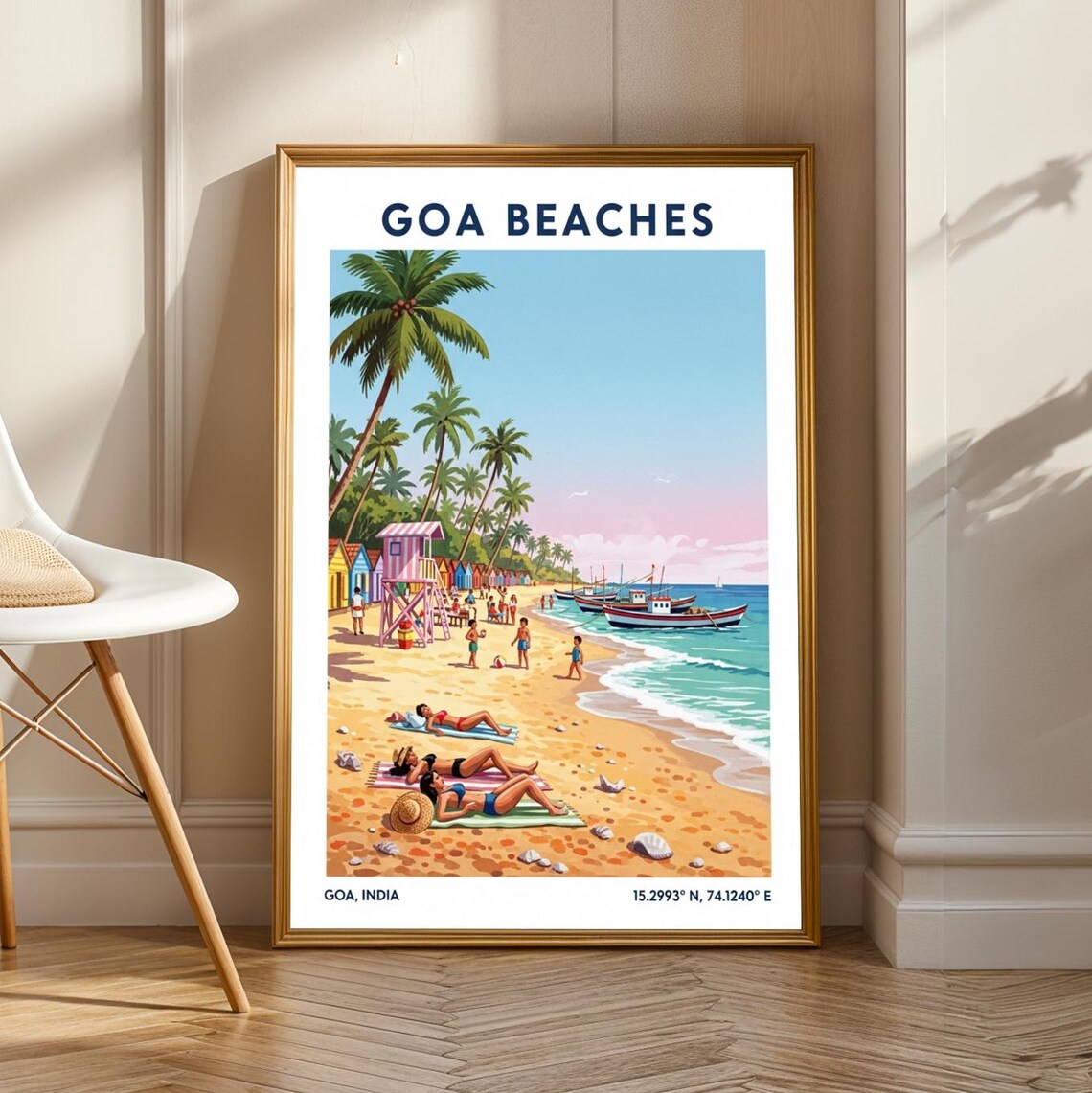 Goa Beaches Sunbathers Palms Lifeguard Tower India Travel Poster