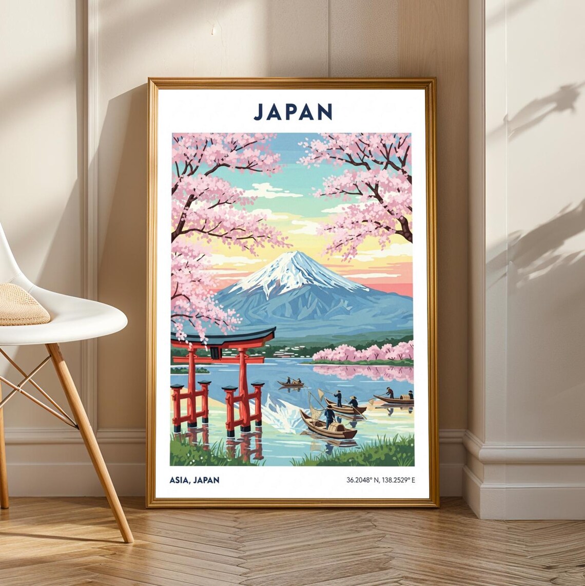 Japan Mount Fuji Cherry Blossom Torii Gate Vintage Travel Poster