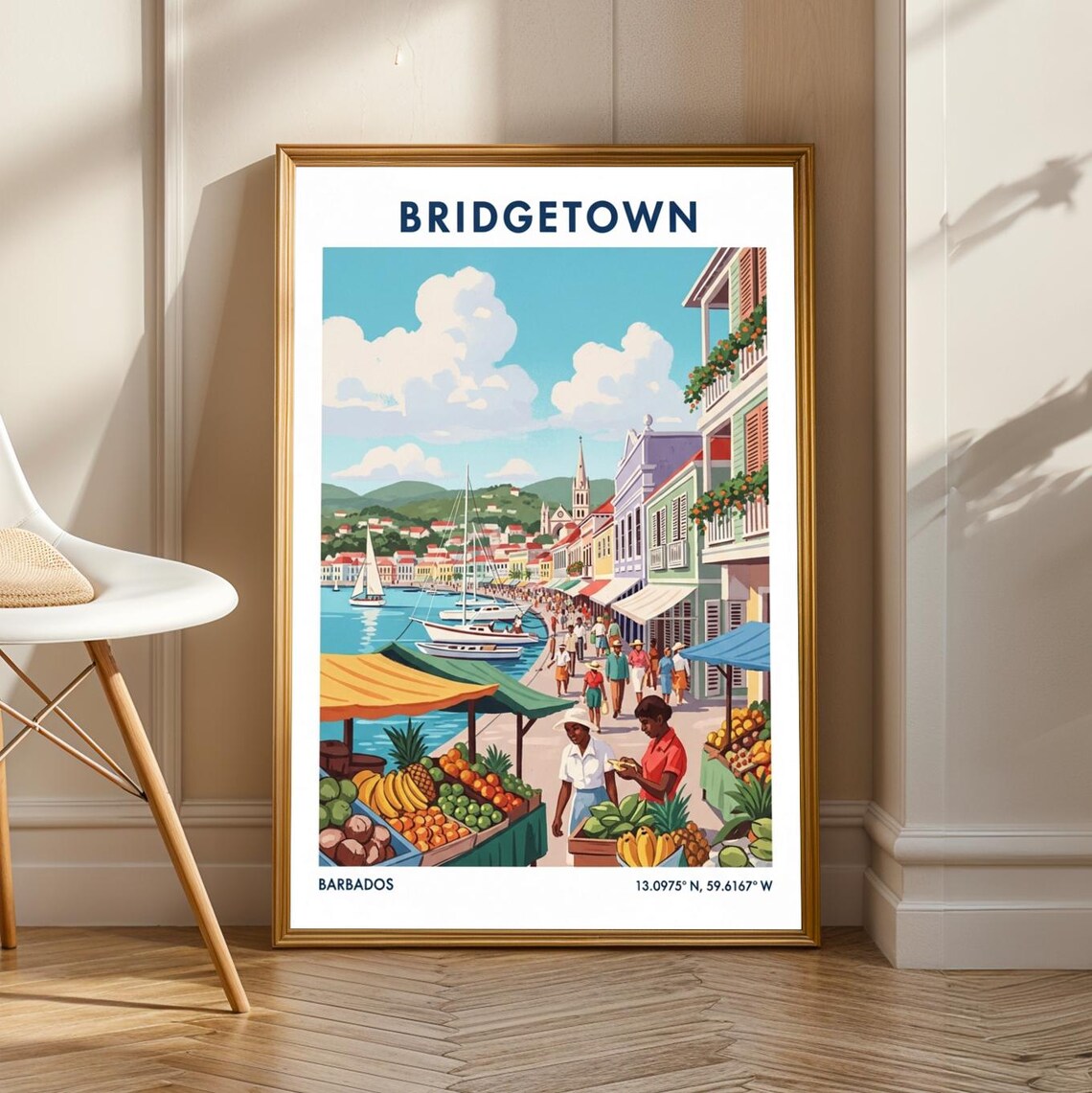 Bridgetown Waterfront Market Vintage Travel Poster