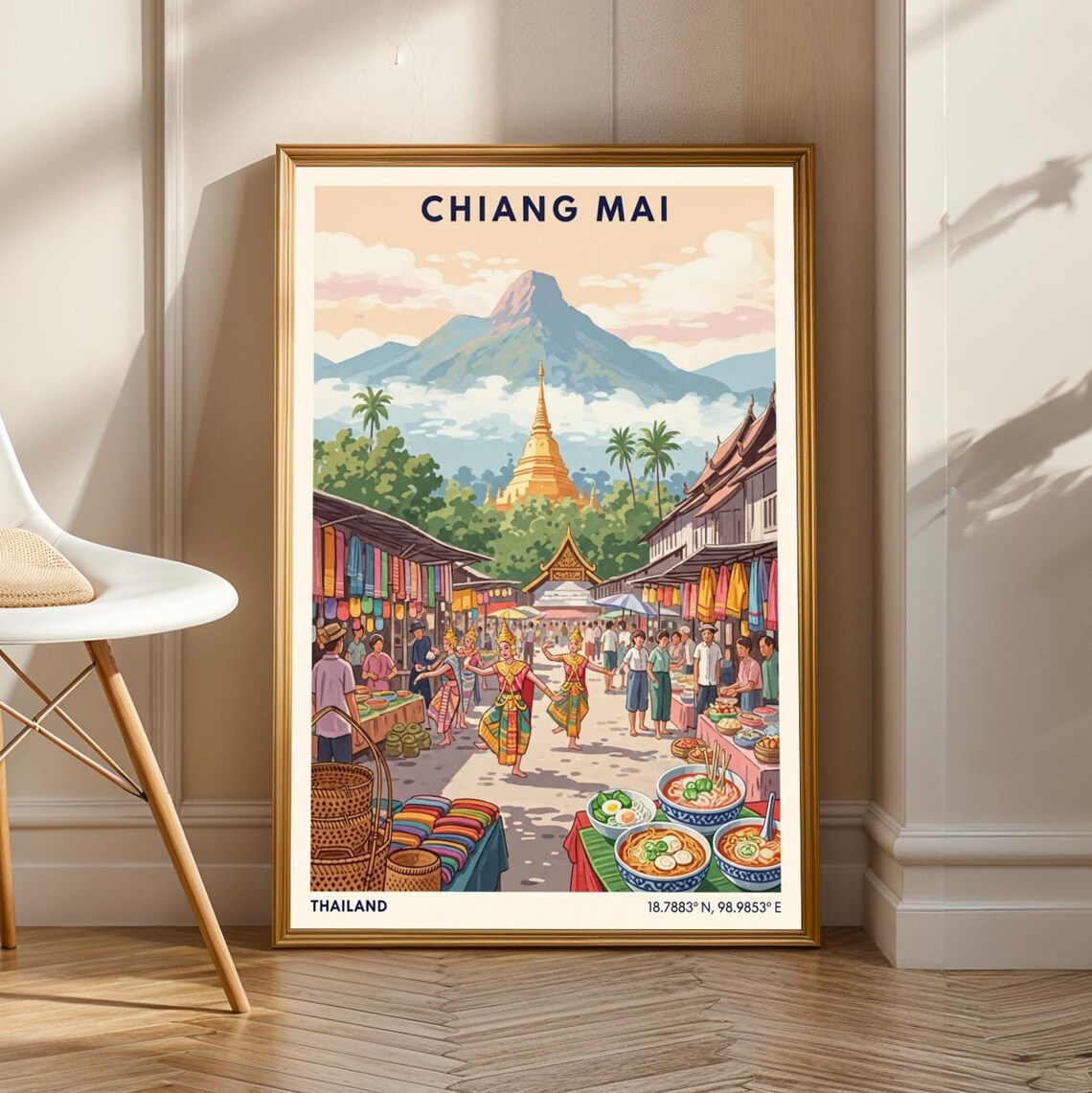 Chiang Mai Thailand Market Street Dancers Temple Travel Poster
