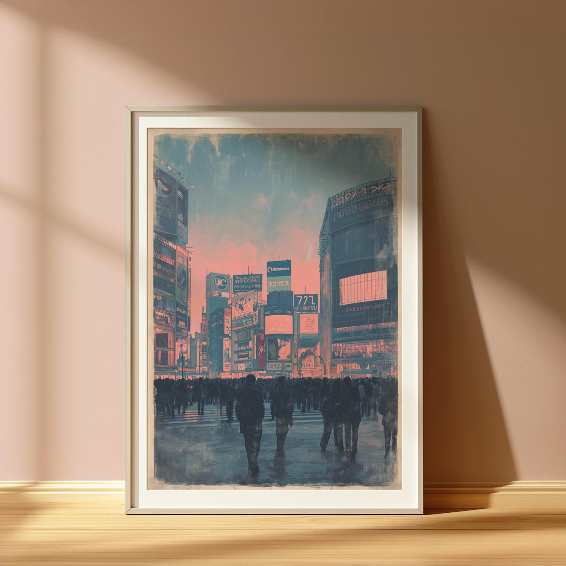 Tokyo Street Crossing Neon Twilight Retro Japanese City Poster