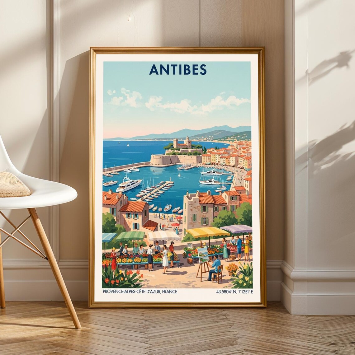 Antibes France Harbor Flower Market Côte d'Azur Vintage Travel Poster