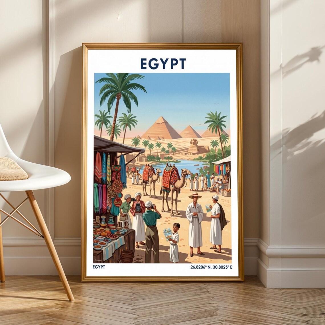 Egypt Pyramids Market Vintage Travel Poster