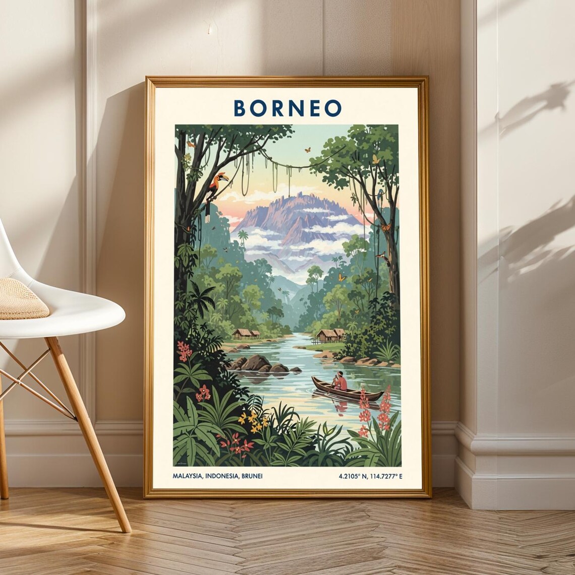 Borneo Jungle River Malaysia Tropical Vintage Travel Wall Poster
