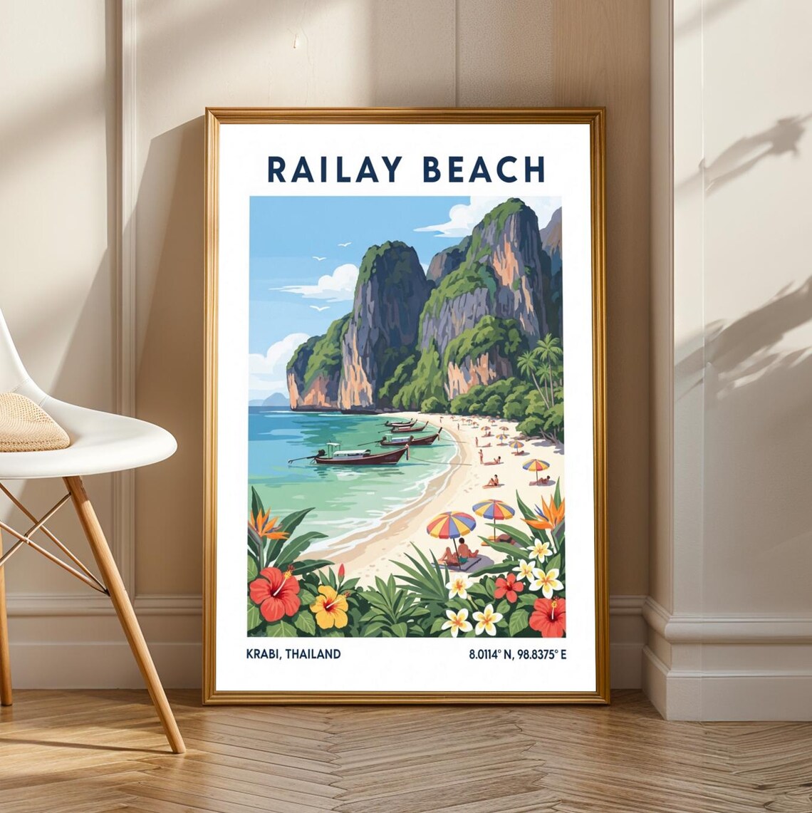 Railay Beach Krabi Thailand Limestone Cliffs Vintage Travel Poster