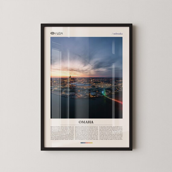 Omaha Nebraska City Skyline At Sunset Riverfront Travel Poster