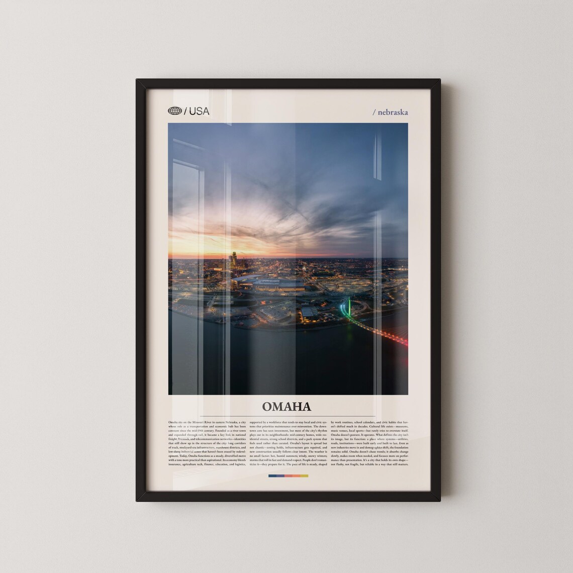 Omaha Nebraska City Skyline At Sunset Riverfront Travel Poster