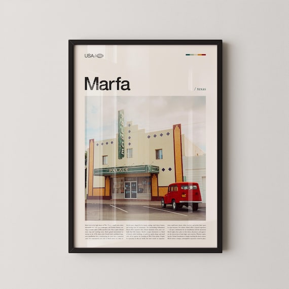 Marfa Texas Palace Theater Retro Art Deco Facade Travel Poster