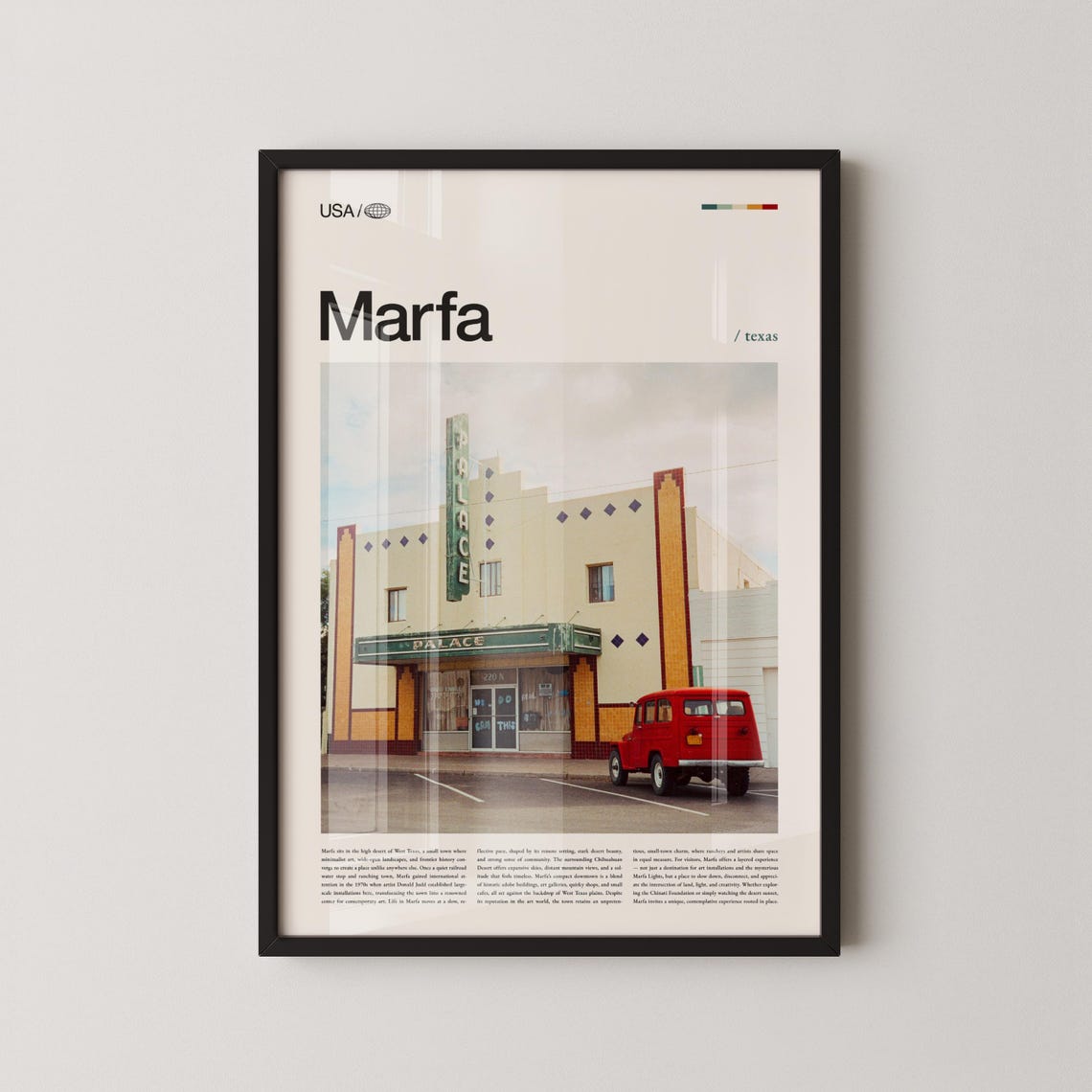 Marfa Texas Palace Theater Retro Art Deco Facade Travel Poster