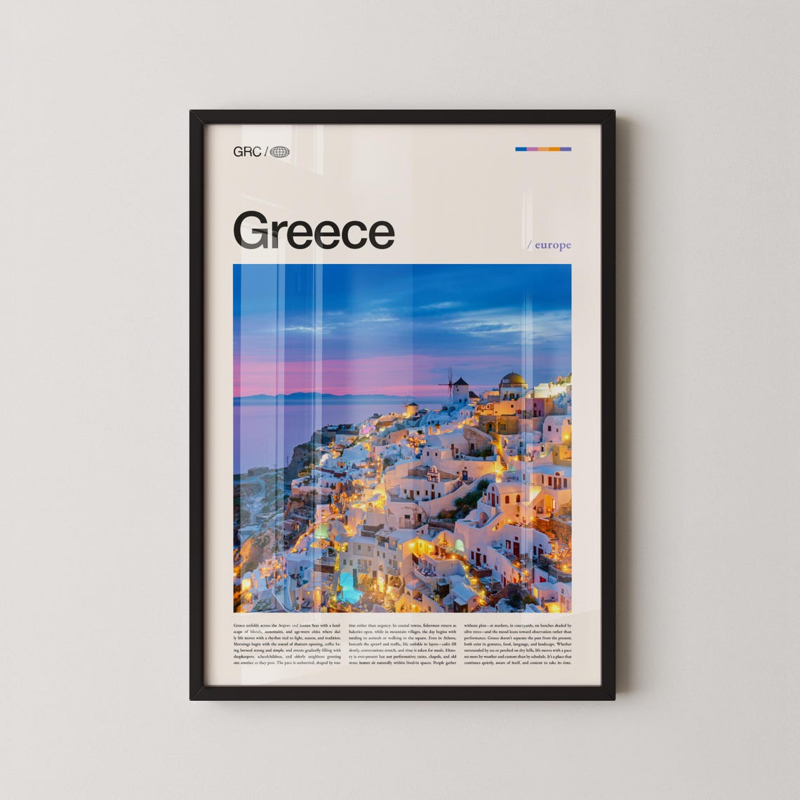 Santorini Greece Dusk White Village Hillside Nightfall Poster