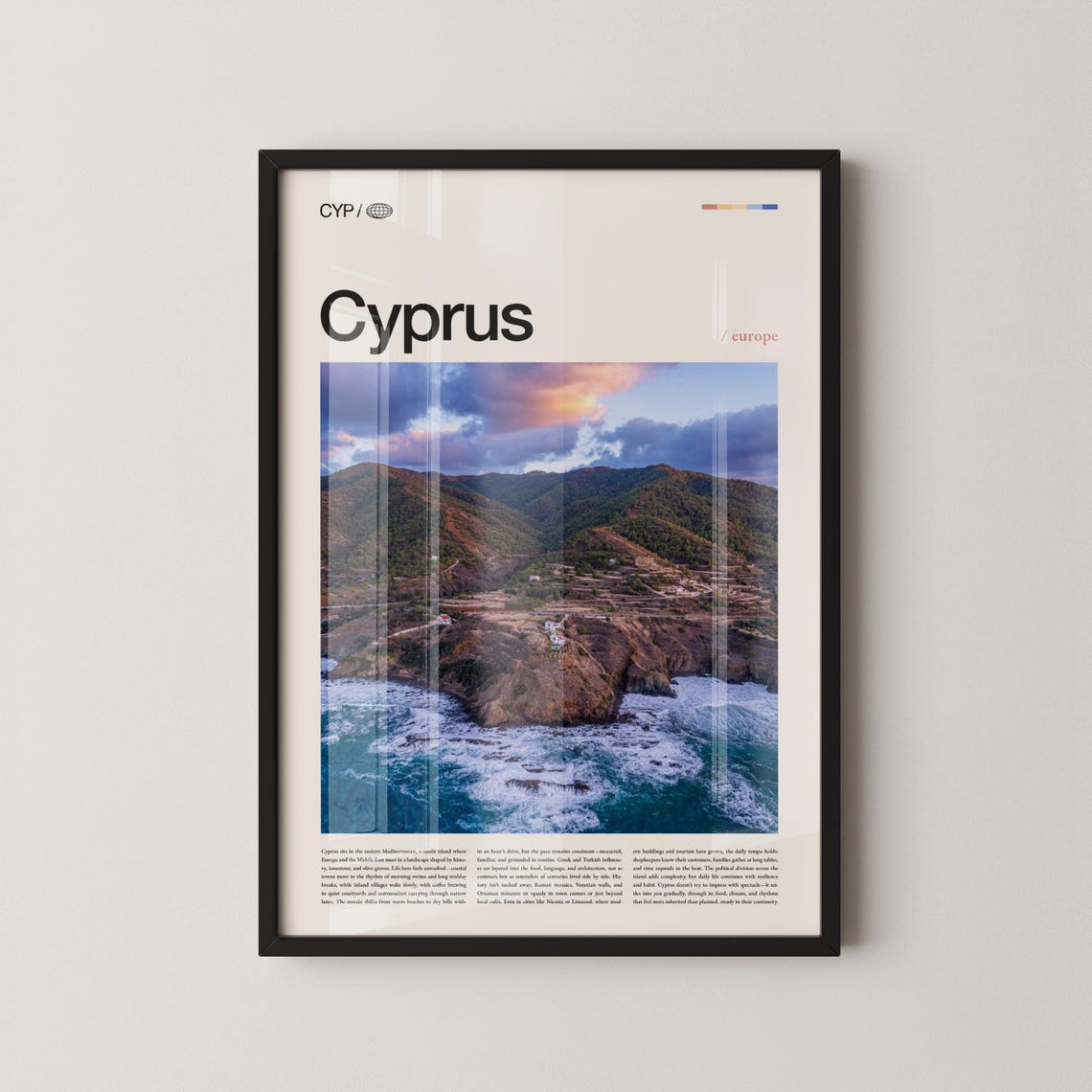 Cyprus Mediterranean Coast Sunset Cliffs Photography Travel Poster
