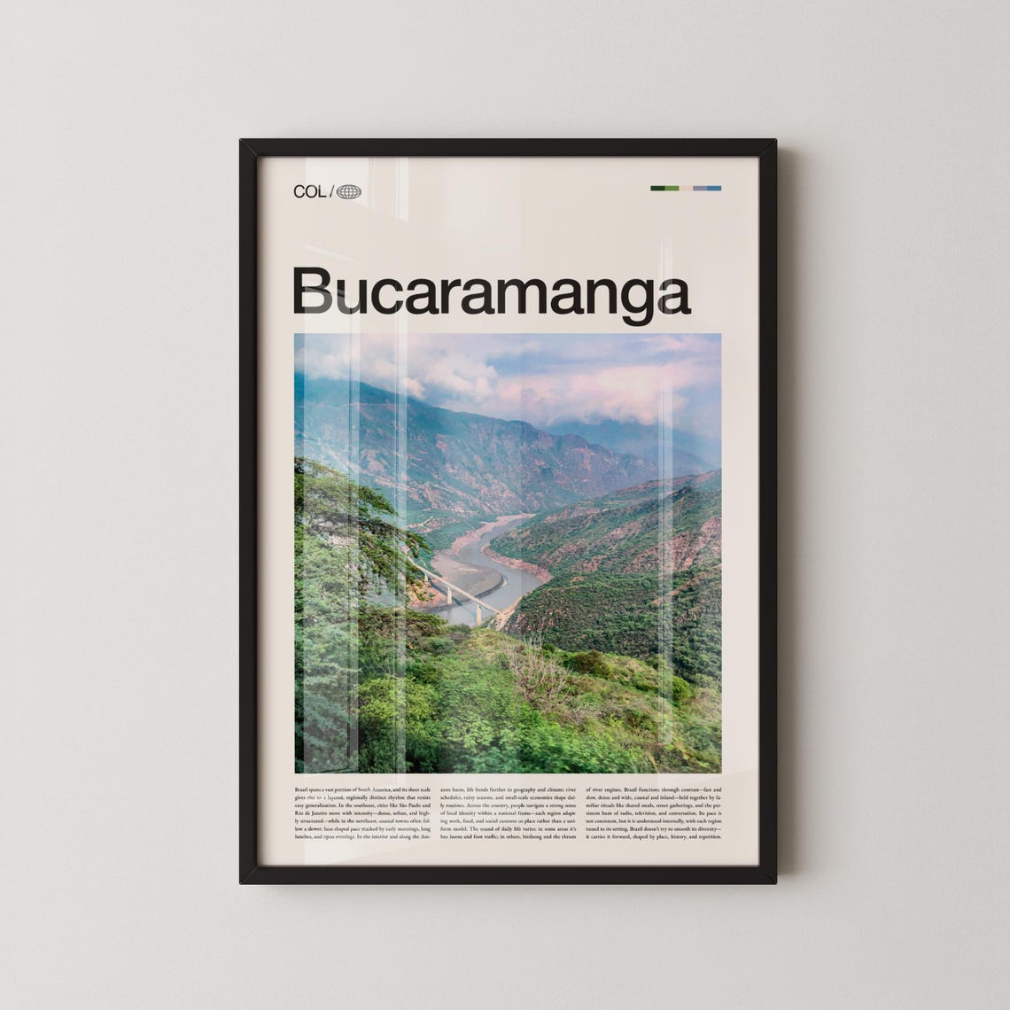 Bucaramanga Colombia Mountain Valley River Minimalist Travel Poster