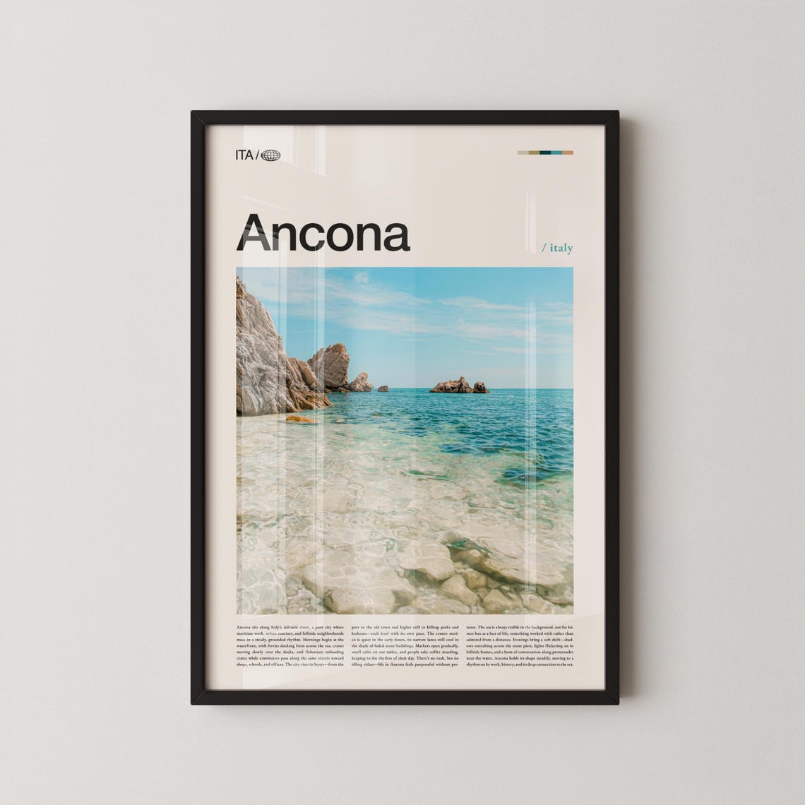 Ancona Italy Adriatic Rocky Shoreline Bold Type Travel Poster