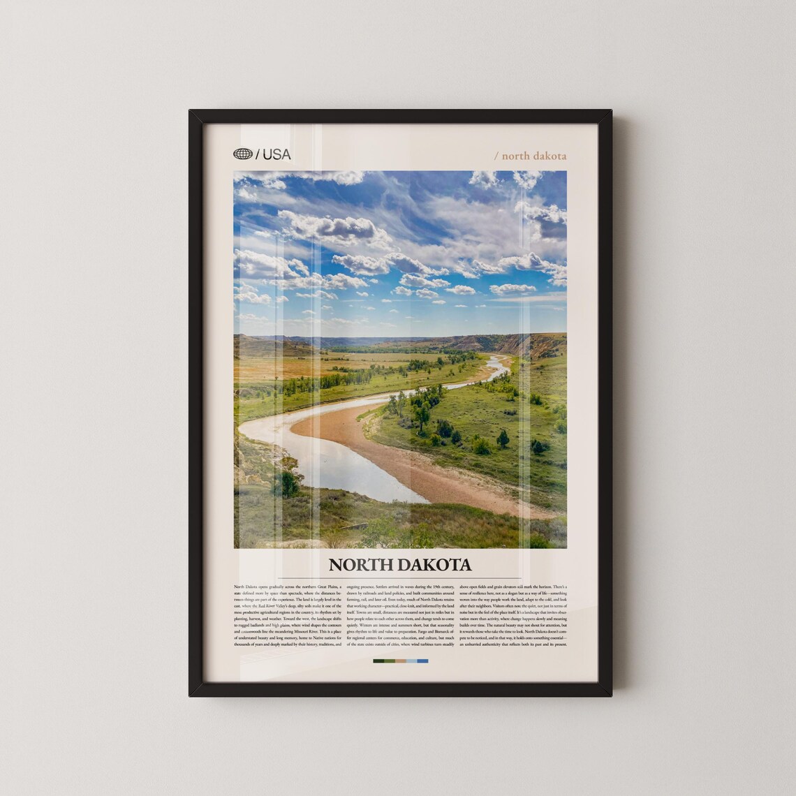 North Dakota Winding River Plains Landscape Scenic Travel Poster