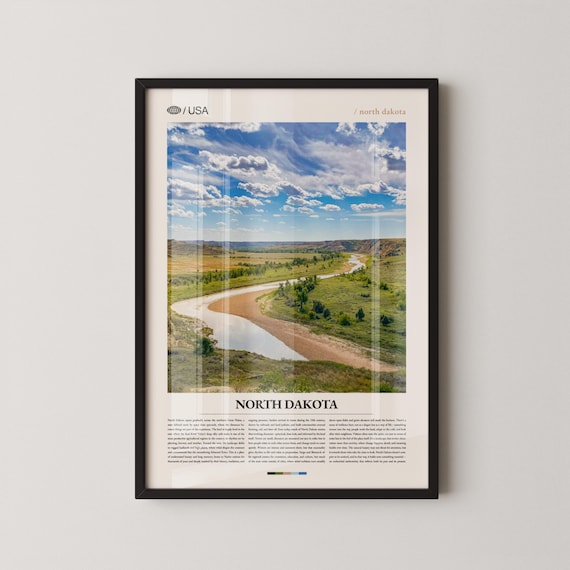 North Dakota Winding River Plains Landscape Scenic Travel Poster