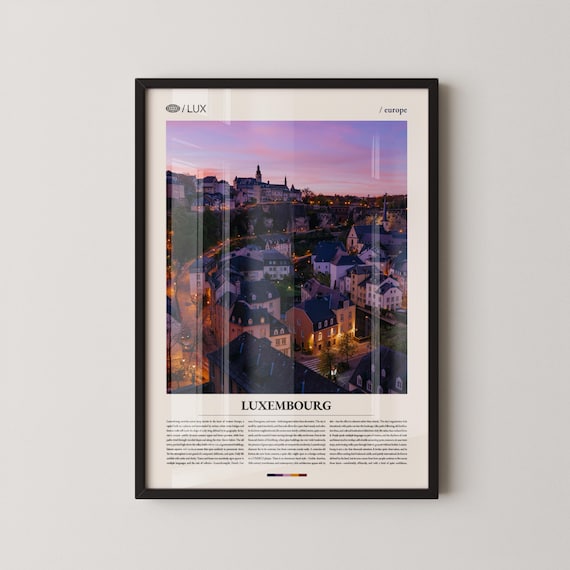 Luxembourg Old Town Sunset Purple Sky Panoramic Travel Poster
