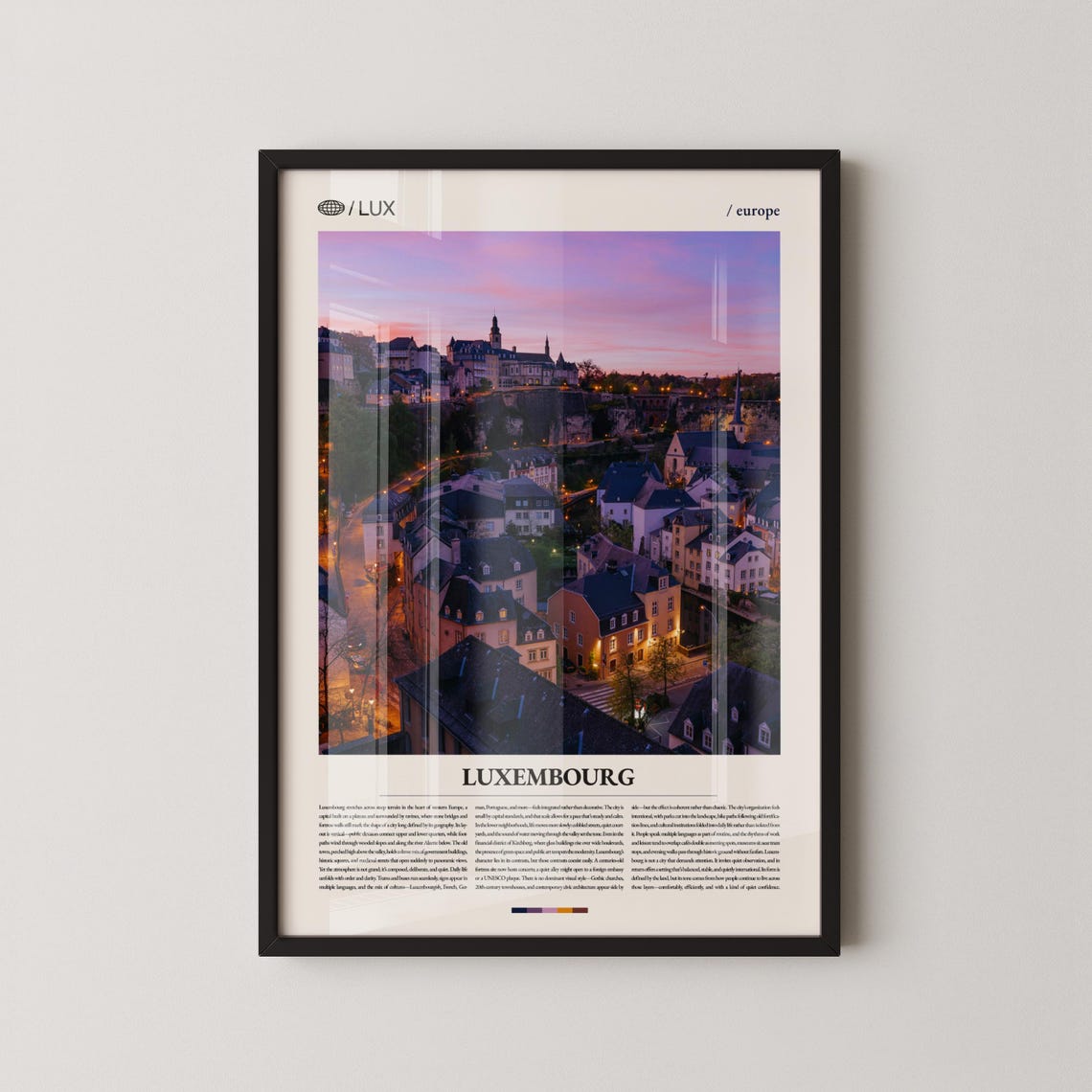 Luxembourg Old Town Sunset Purple Sky Panoramic Travel Poster
