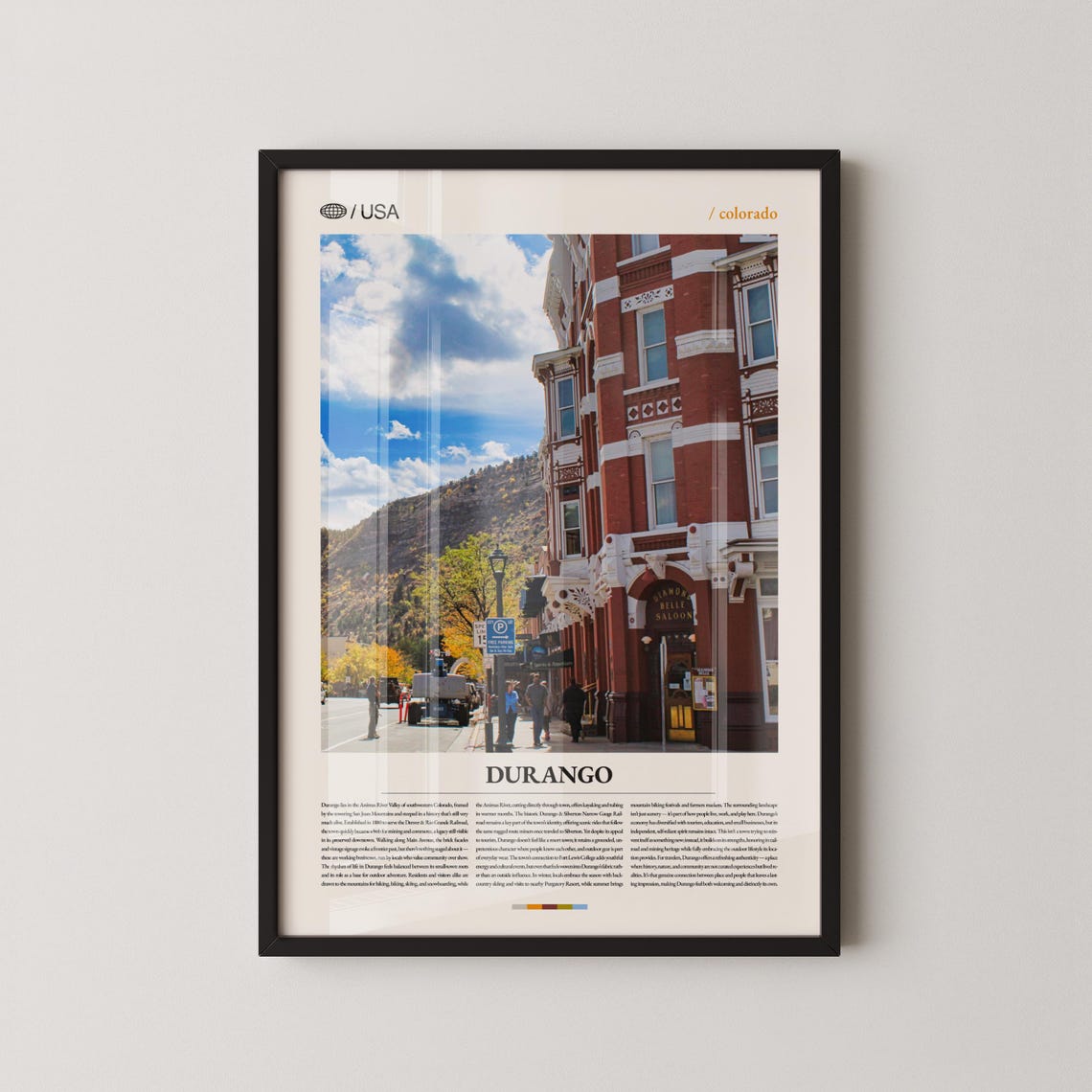 Durango Colorado Historic Downtown Street Mountain Travel Poster