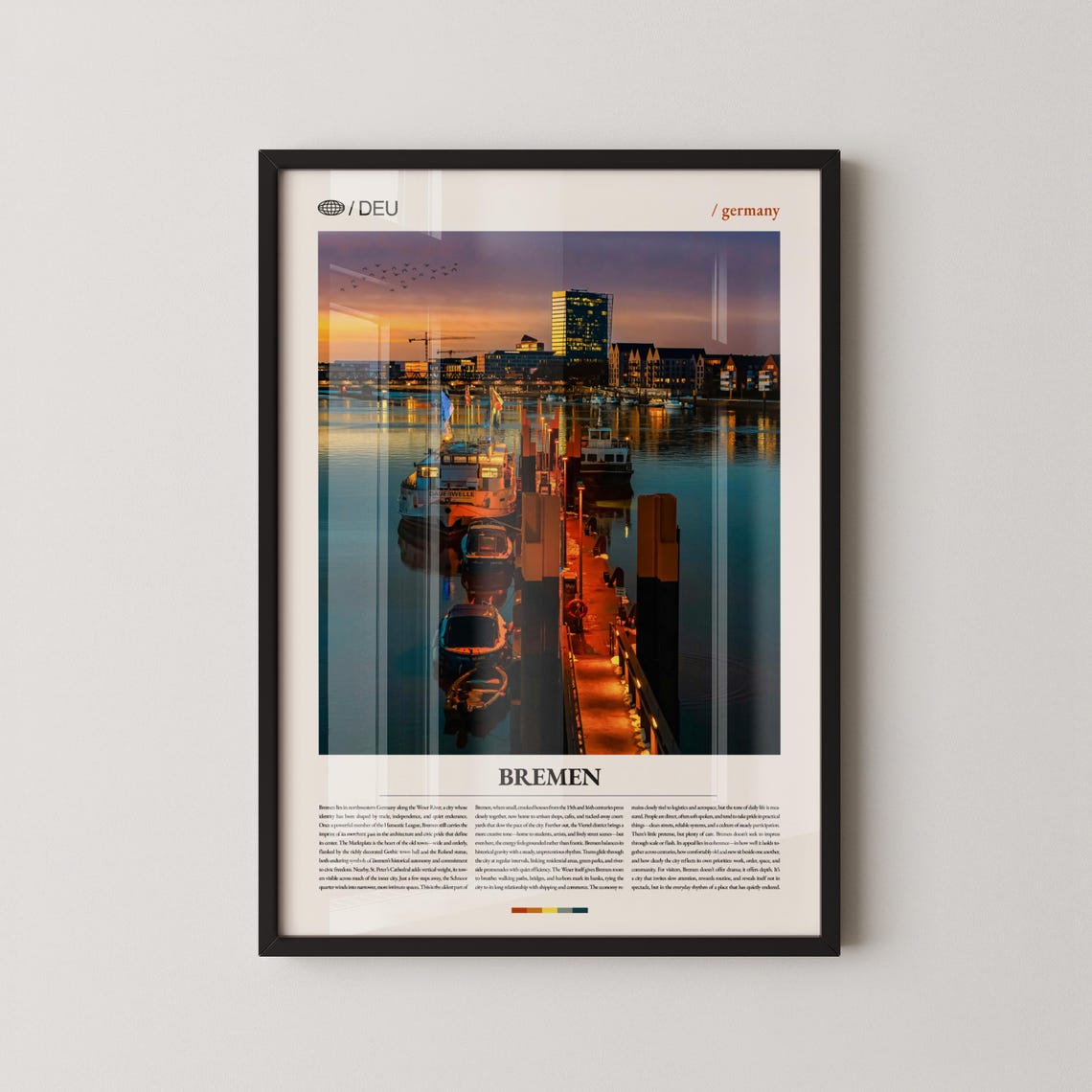 Bremen Germany Harbor Sunset Photography Travel Poster Germany