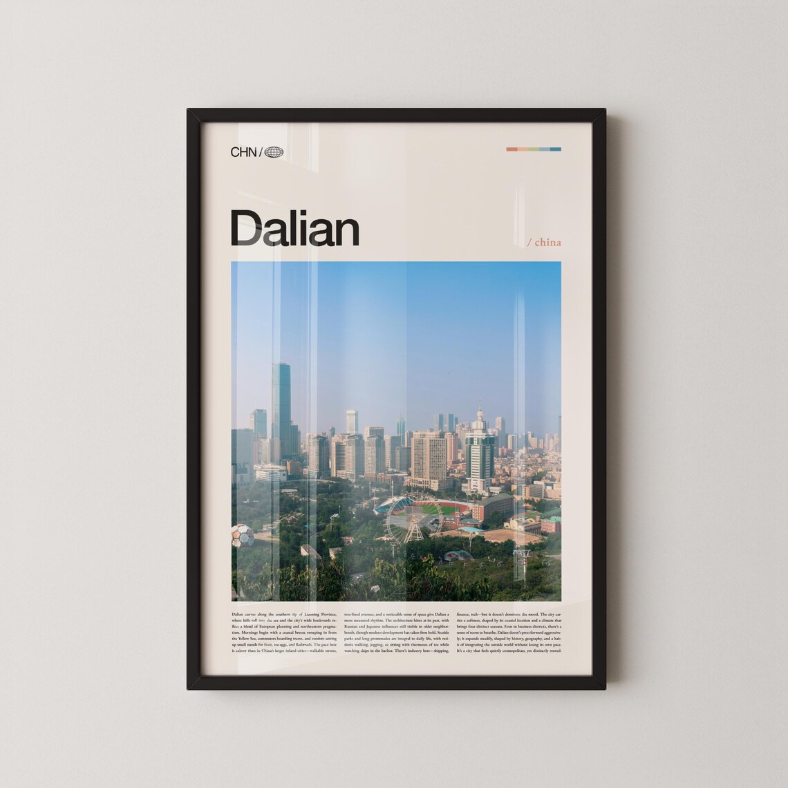 Dalian China Coastal Skyline Ferris Wheel Cityscape Travel Poster