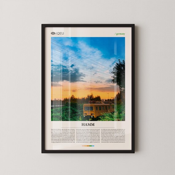 Hamm City Germany Yellow Tram Sunset Sky Travel Photo Art Poster