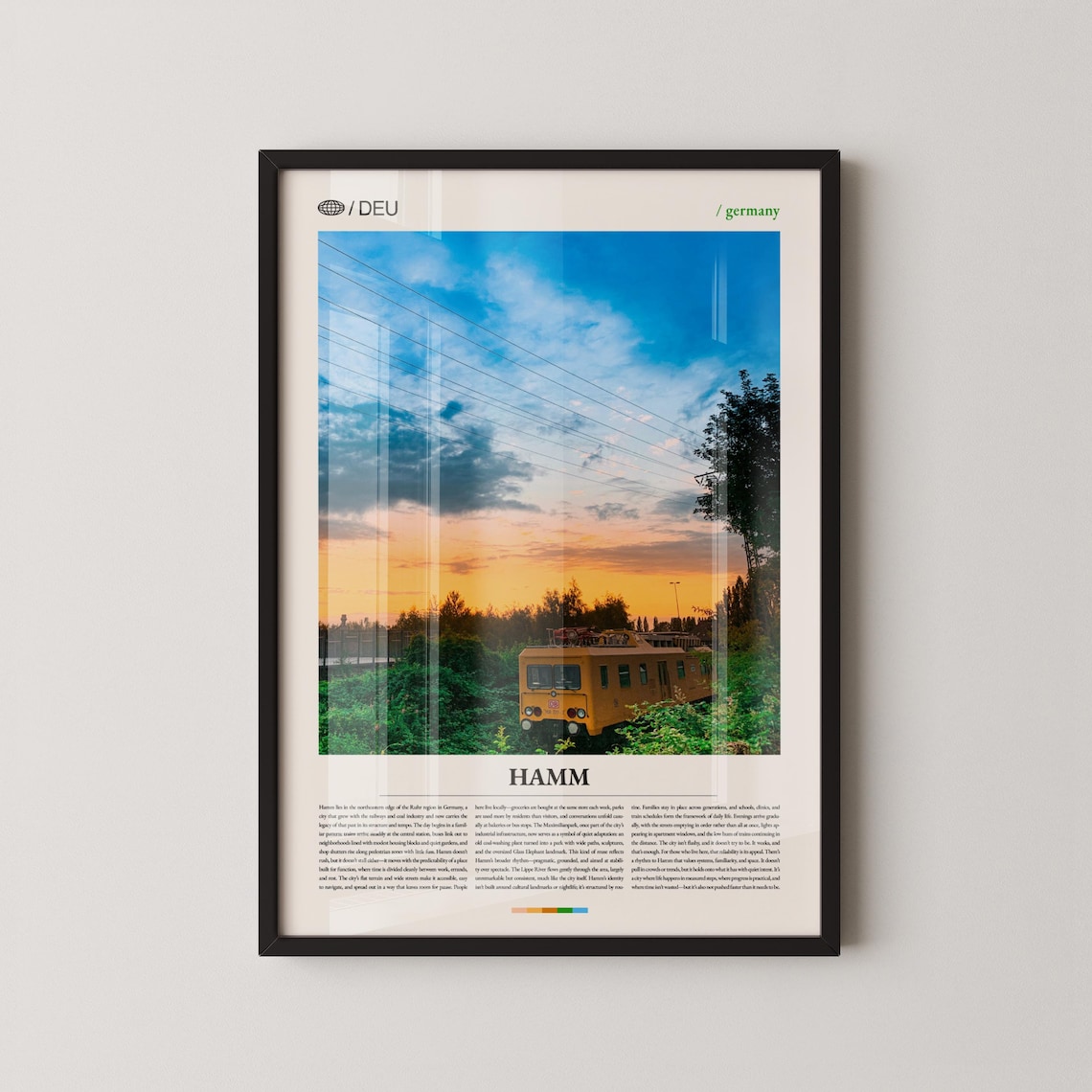 Hamm City Germany Yellow Tram Sunset Sky Travel Photo Art Poster