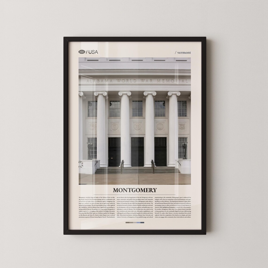 Montgomery Alabama World War Memorial Historic Landmark Travel Poster