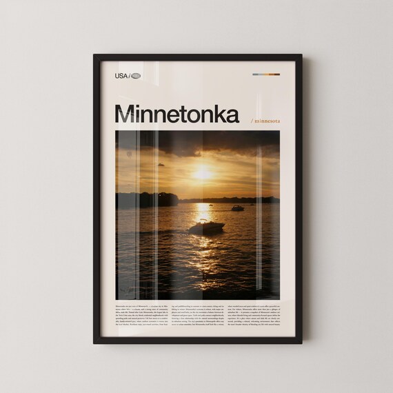 Lake Minnetonka Minnesota Golden Sunset Sailboat Minimalist Travel Poster