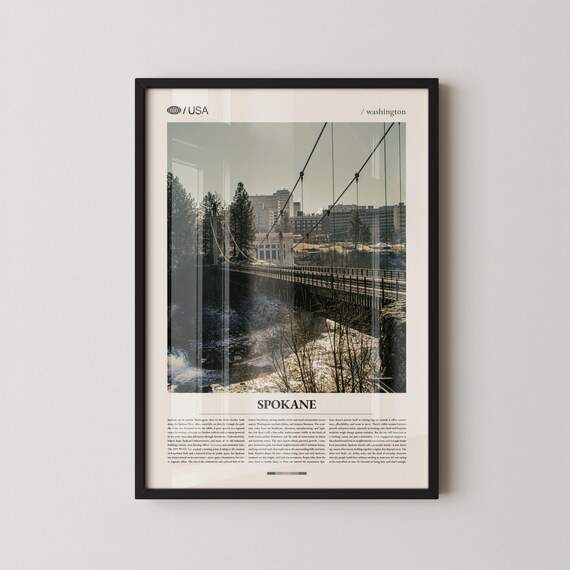 Spokane Washington Suspension Bridge River Falls Vertical Travel Poster