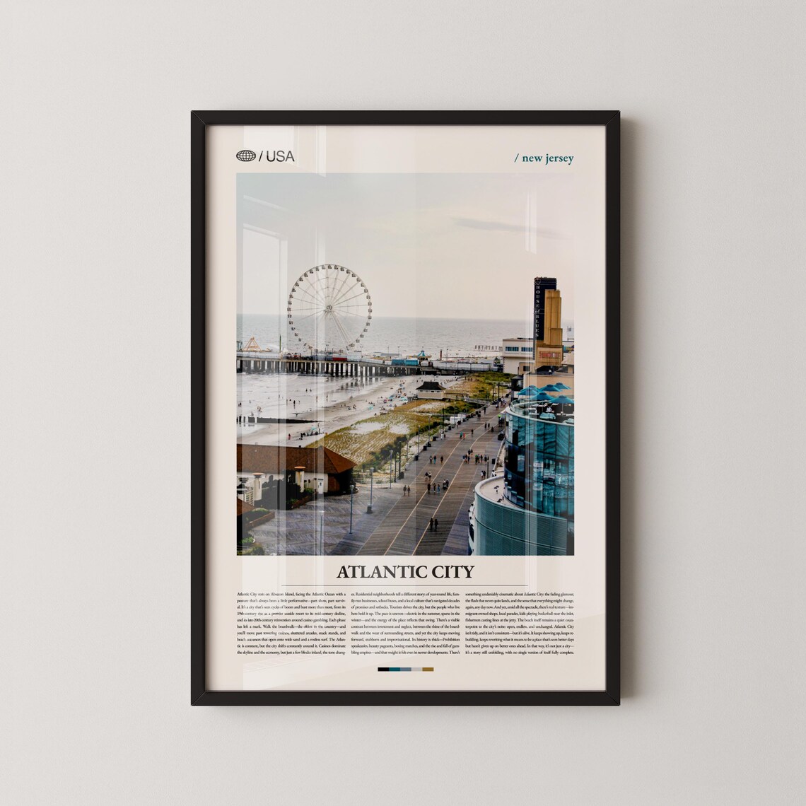 Atlantic City New Jersey Travel Poster, Boardwalk Views