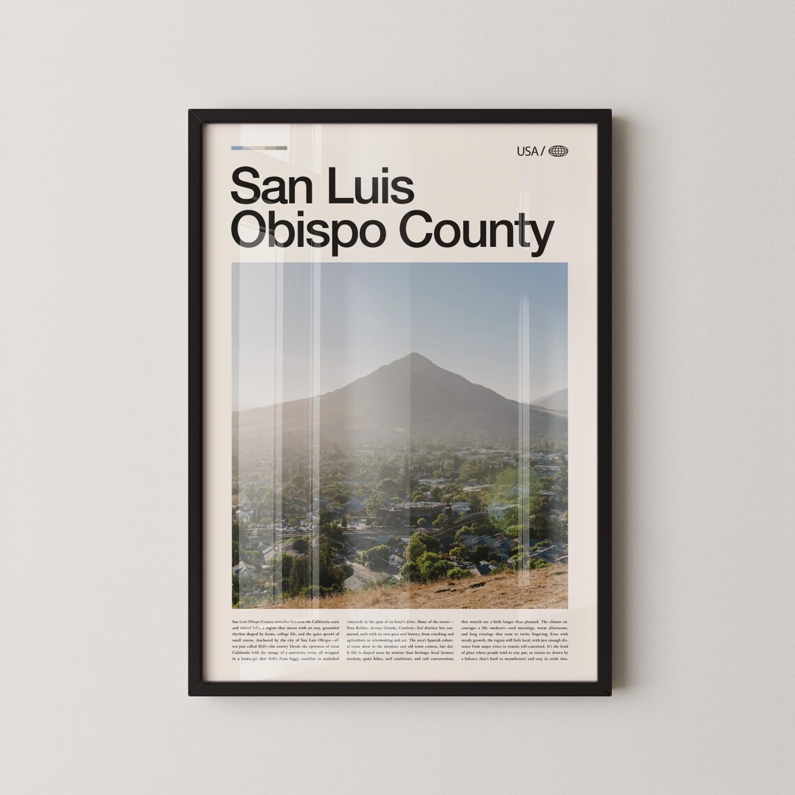San Luis Obispo County California Minimalist Photo Poster Hillside Town View