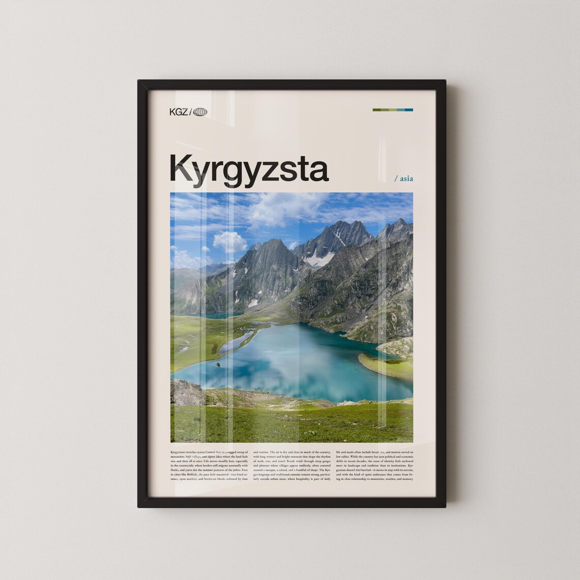 Kyrgyzstan Mountain Lake Landscape Minimalist Asia Travel Poster