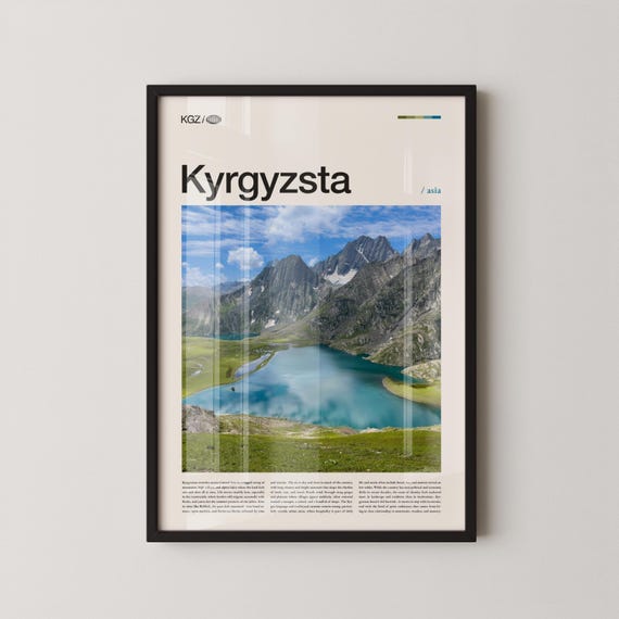 Kyrgyzstan Wall Art Mountain And Lake Landscape Print Poster Scenic Central Asia Photography Nomadic Nature Decor