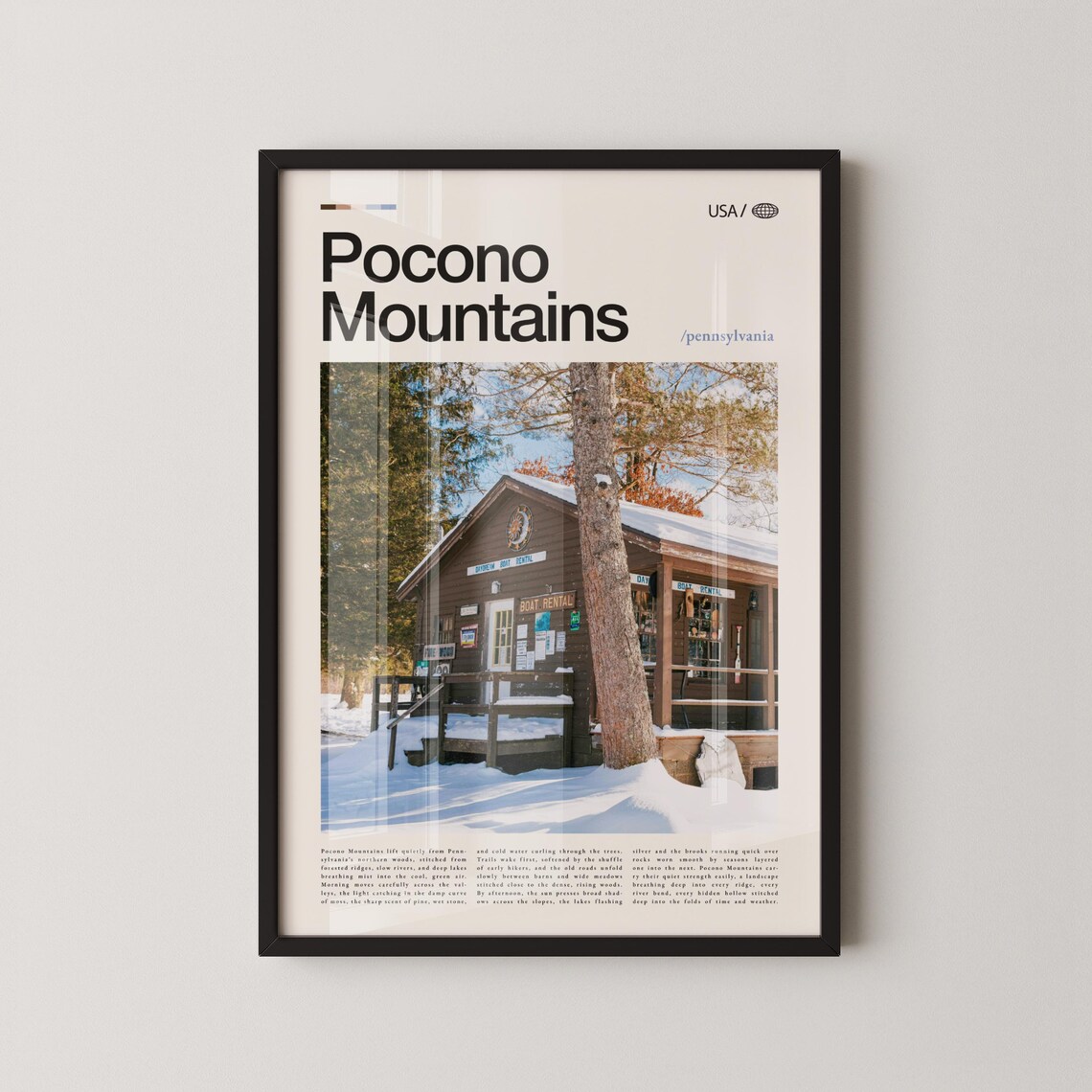 Pocono Mountains Pennsylvania Travel Poster, Mountain Landscape