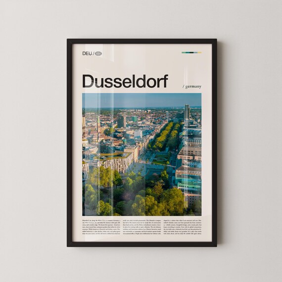 Dusseldorf Germany Aerial Cityscape Rhine Modern Editorial Travel Poster
