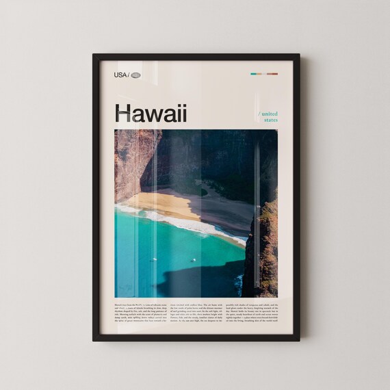 Hawaii Hidden Beach Cove Aerial View Minimalist Travel Poster