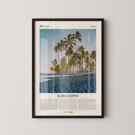 Kailua Kona Hawaii Black Volcanic Sand Beach Palm Photo Poster