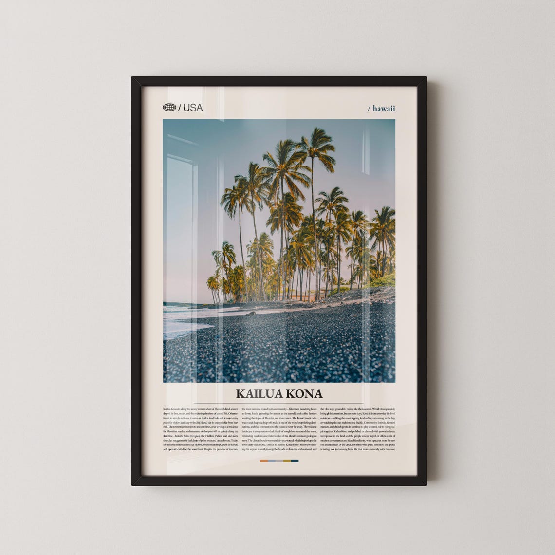 Kailua Kona Hawaii Black Volcanic Sand Beach Palm Photo Poster