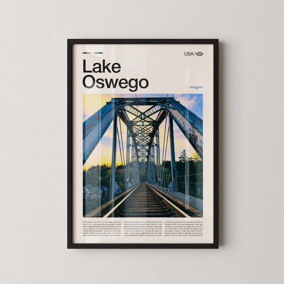 Lake Oswego Oregon Railroad Bridge Sunset Minimalist Travel Poster