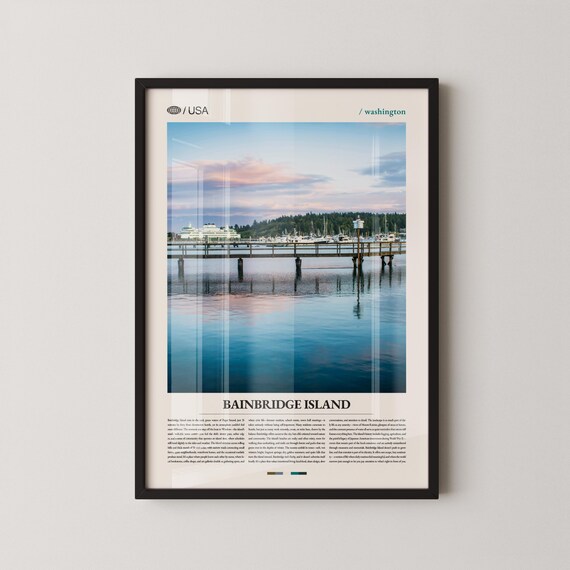 Bainbridge Island Washington Ferry Pier Sunset Travel Poster Wall Decor